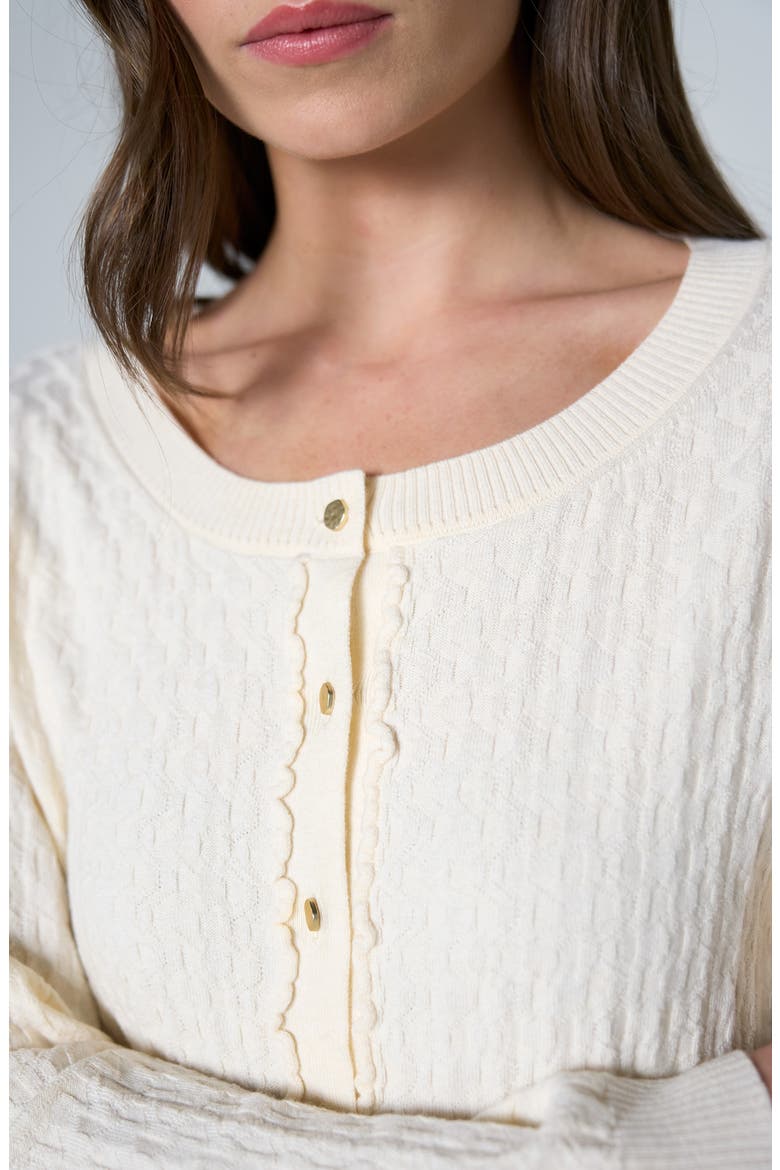 Textured Scoop Neck Cardigan, Alternate, color, CREAM