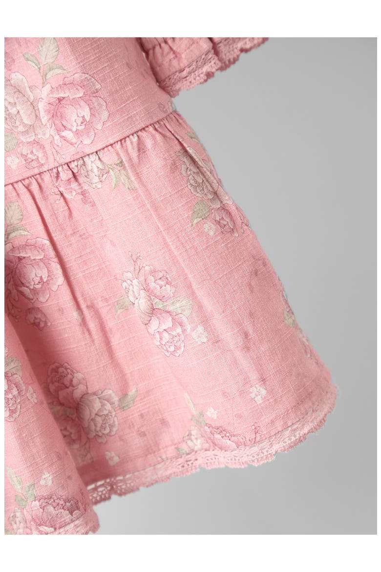 Rose Print Long Sleeve Cotton Tiered Dress, Alternate, color, PINK