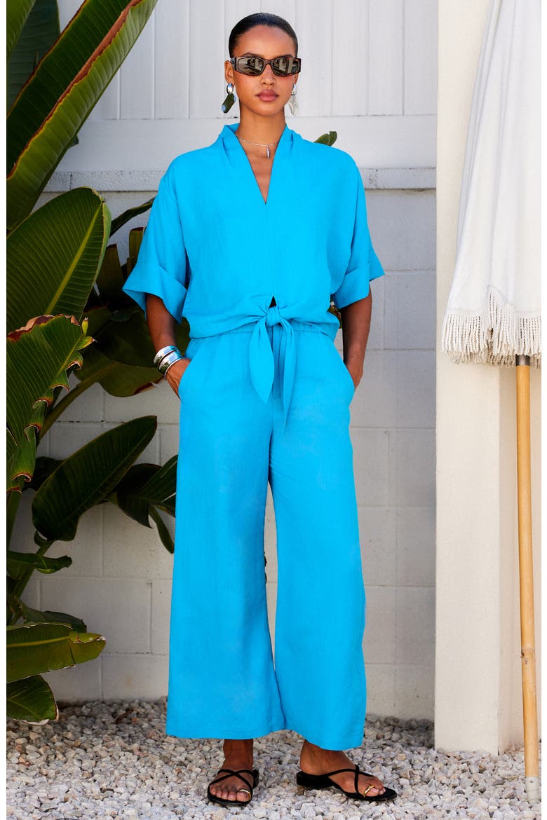 Mason Linen Blend Crop Pants, Alternate, color, TURQUOISE