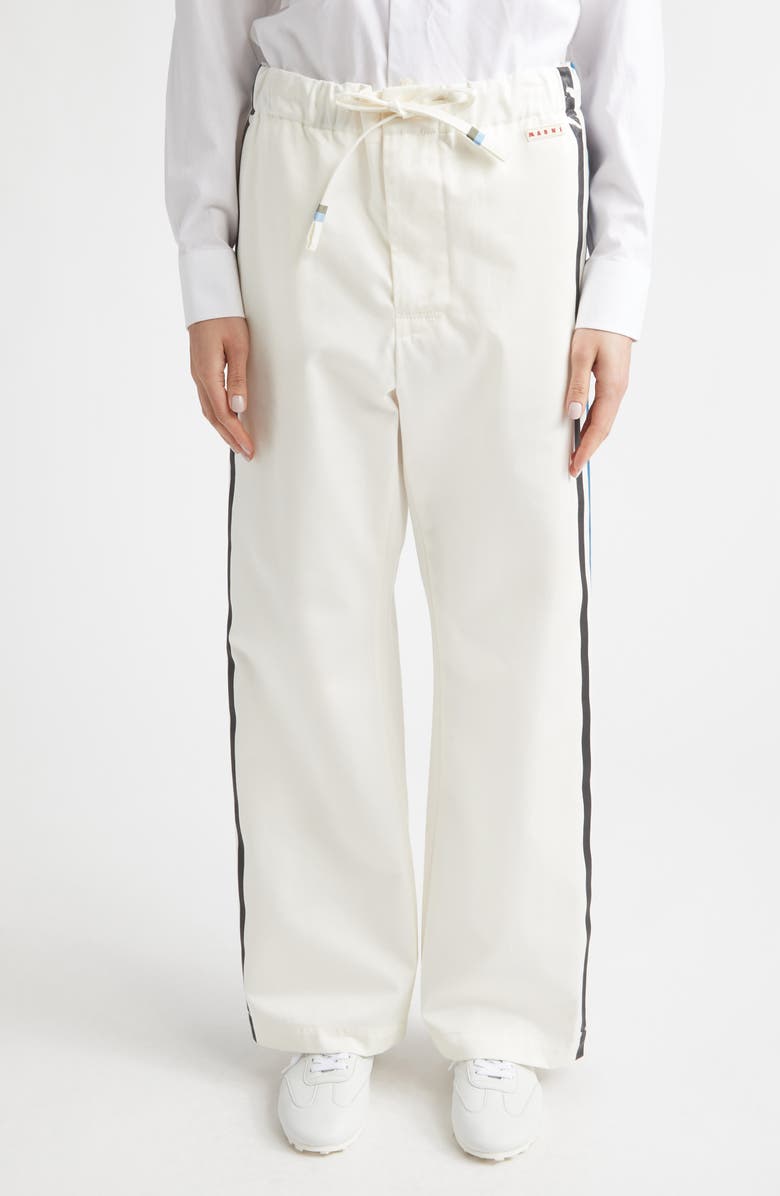 Marni Contrast Stripe Cotton Wide Leg Track Pants, Main, color, 00W01 Lily White