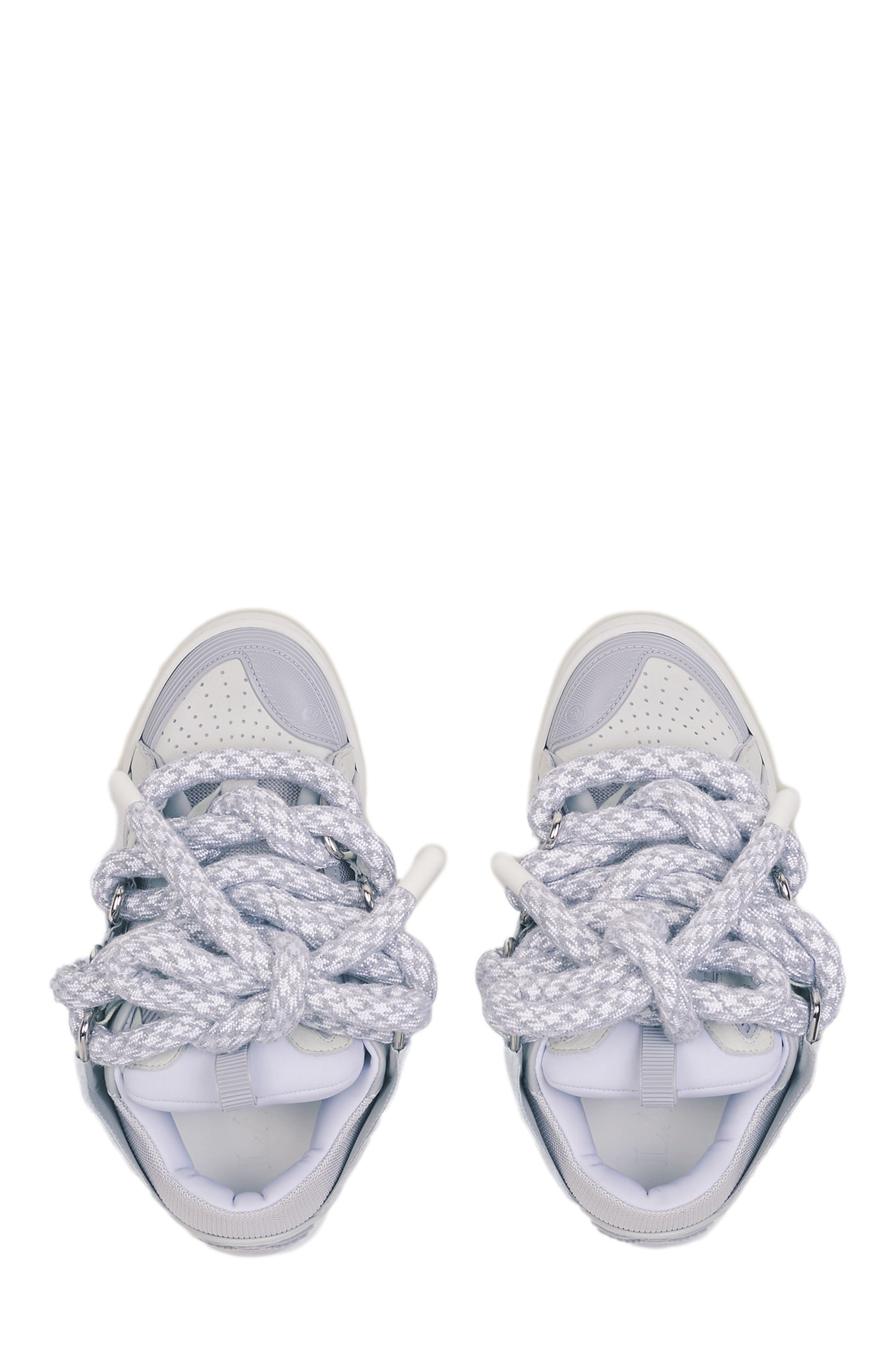 Lanvin CURB SNEAKERS IN LEATHER WITH SNAKE LACES, Alternate, color, White