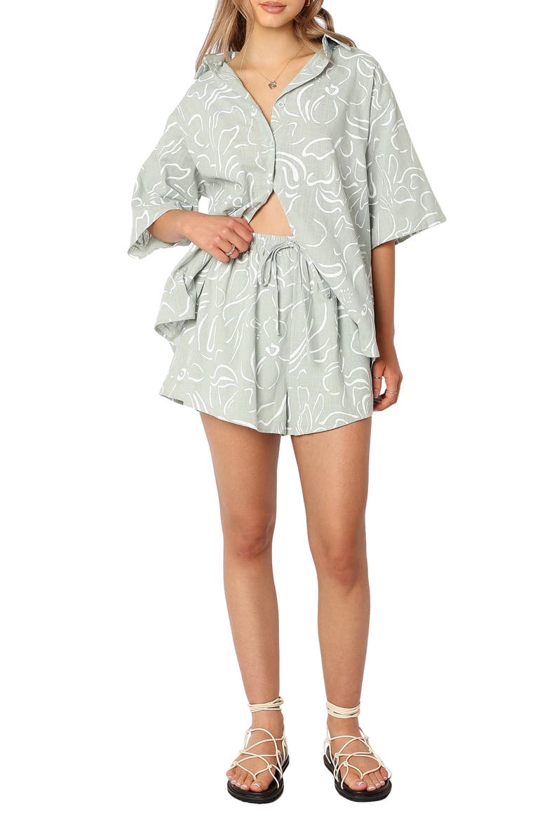 Fiorelli Button-Up Shirt & Shorts, Main, color, SAGE
