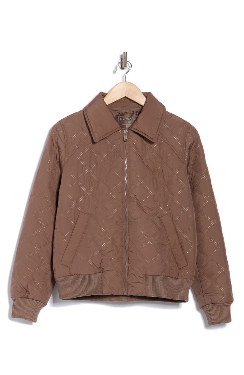 Bernardo Diamond Quilted Bomber Jacket, Alternate, color, Pinebark