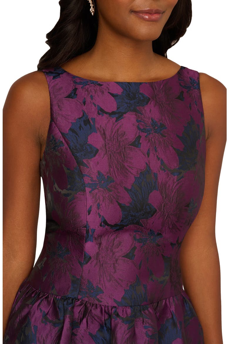 Sleeveless Floral Jacquard Drop Waist Cocktail Dress, Alternate, color, NAVY/ PLUM