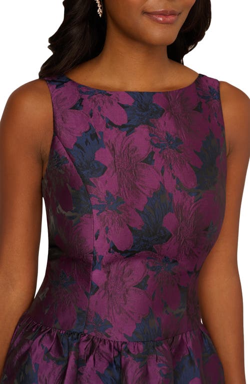 Adrianna Papell Sleeveless Floral Jacquard Drop Waist Cocktail Dress In Purple