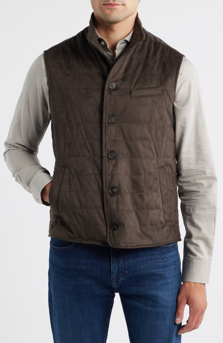 johnnie-O Corde Quilted Faux Suede Vest, Alternate, color, Coffee