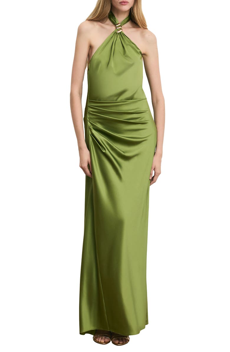 Veronica Beard Izaren Halter Neck Silk Blend Dress, Main, color, Cactus