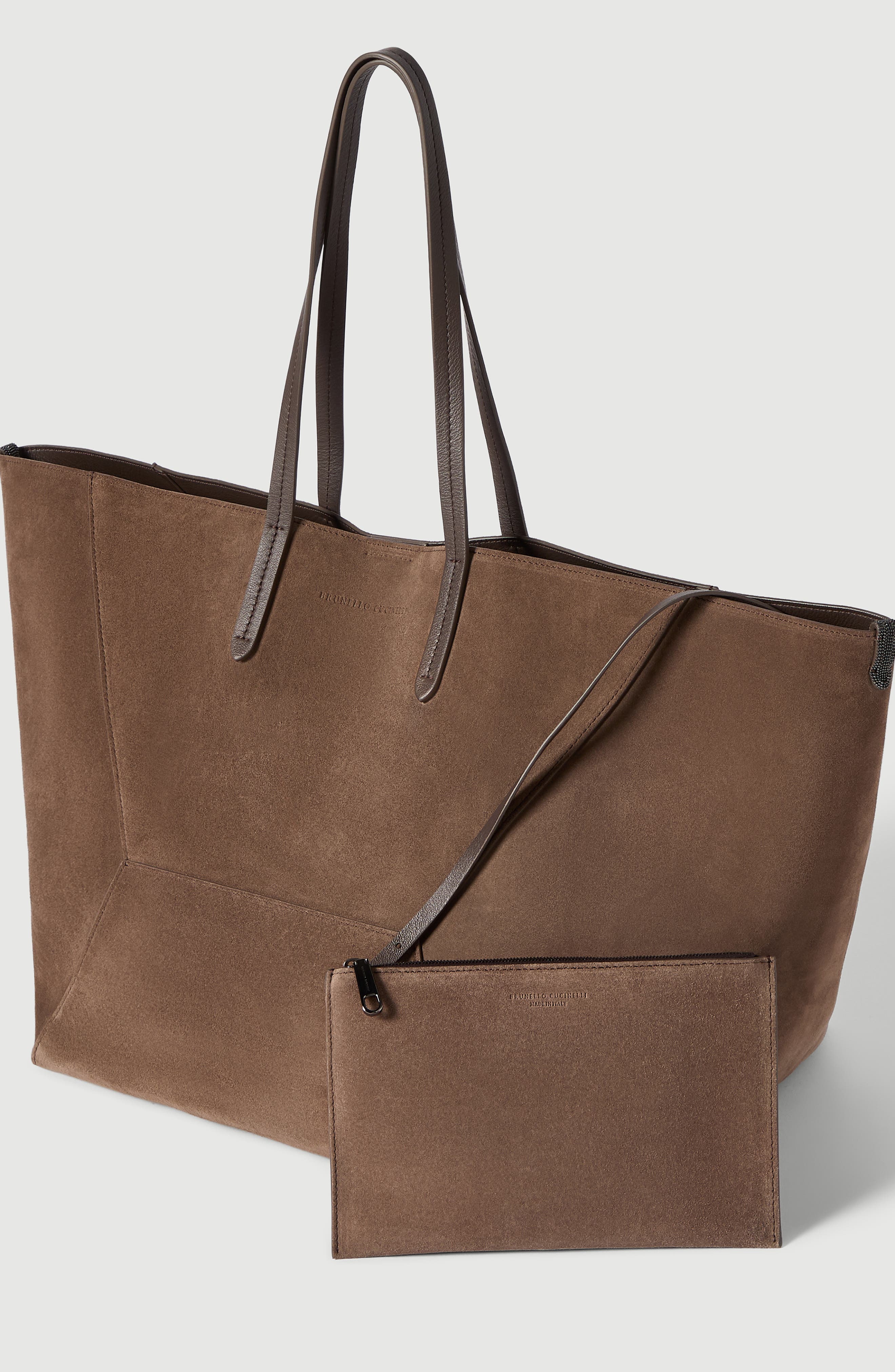 BC Duo large bag in suede with monili, Alternate, color, Bark