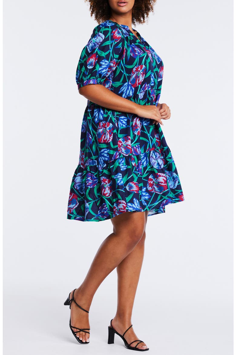 Nautical Flower Linen Blend A-Line Dress, Alternate, color, NAVY/ GREEN
