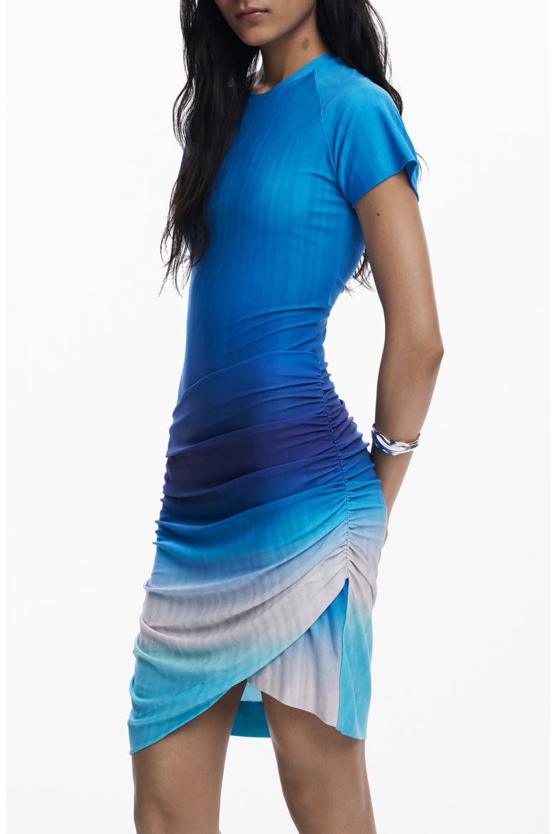 Short Sleeve Asymmetric Sheath Dress, Alternate, color, BLUE