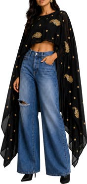 holiCHIC Rimi Embroidered Georgette Cape Top