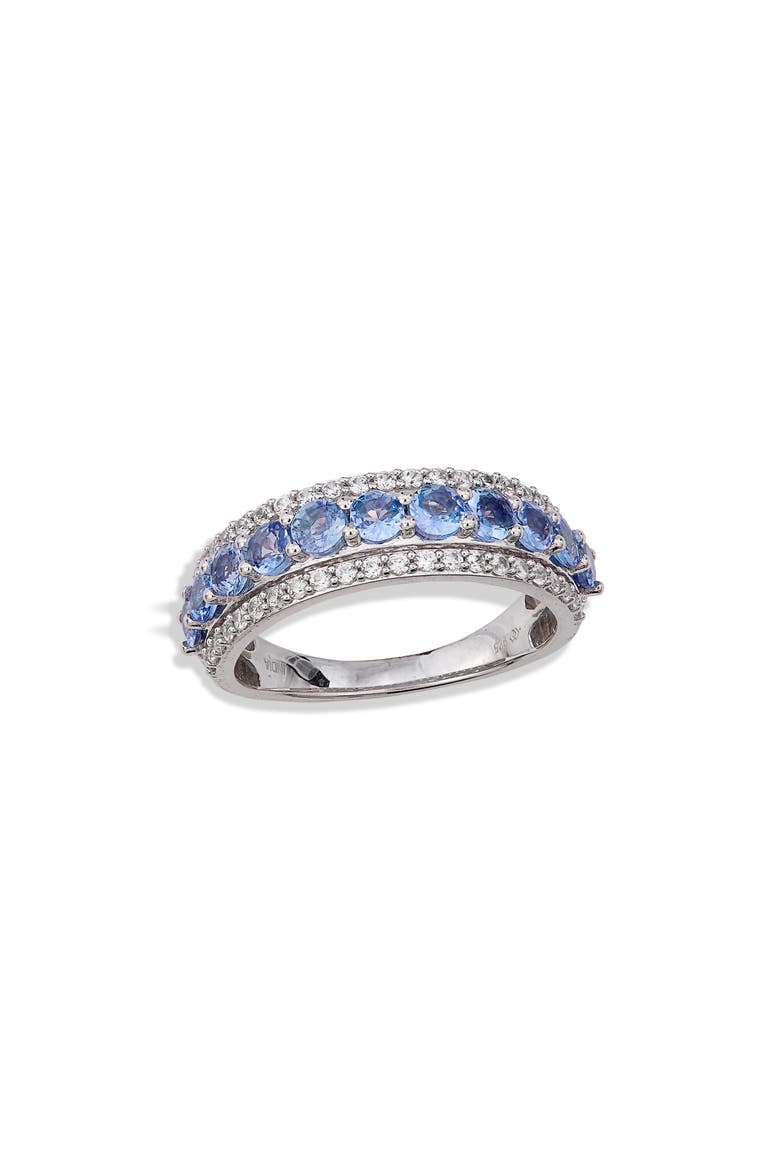 Rhodium Plated Sterling Silver Tanzanite & White Zircon Band Ring, Main, color, SILVER/ BLUE