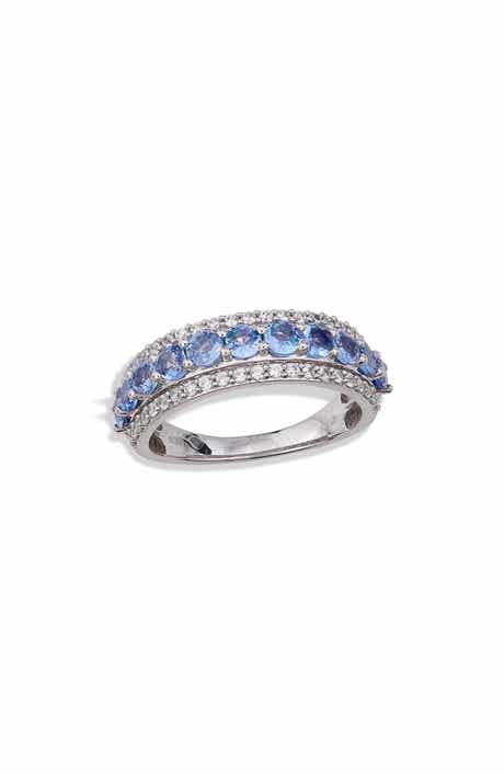 SAVVY CIE JEWELS Rhodium Plated Sterling Silver Tanzanite & White Zircon Band Ring