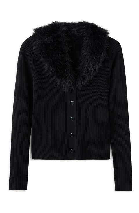 Faux Fur Collar Cardigan