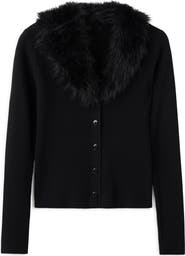 MANGO Faux Fur Collar Cardigan