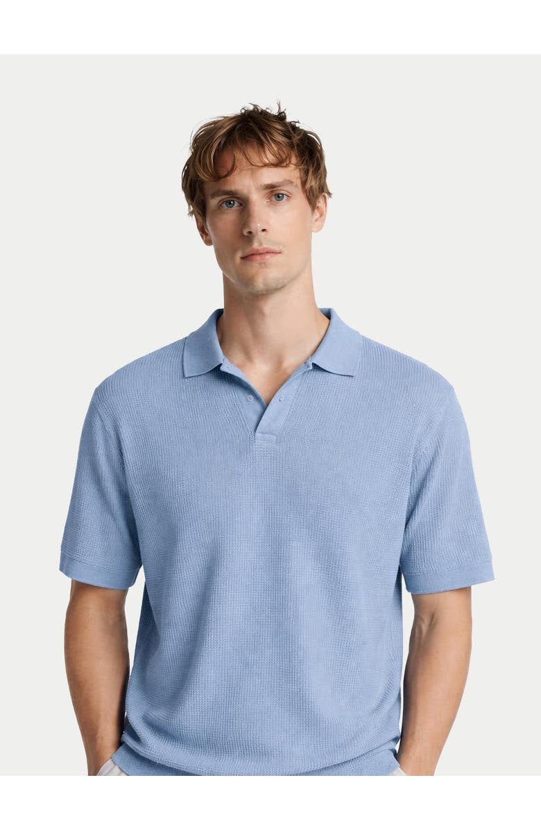 GOBI Mongolian Cashmere Open Collar Cashmere Silk Polo Shirt, Alternate, color, Celestial Blue