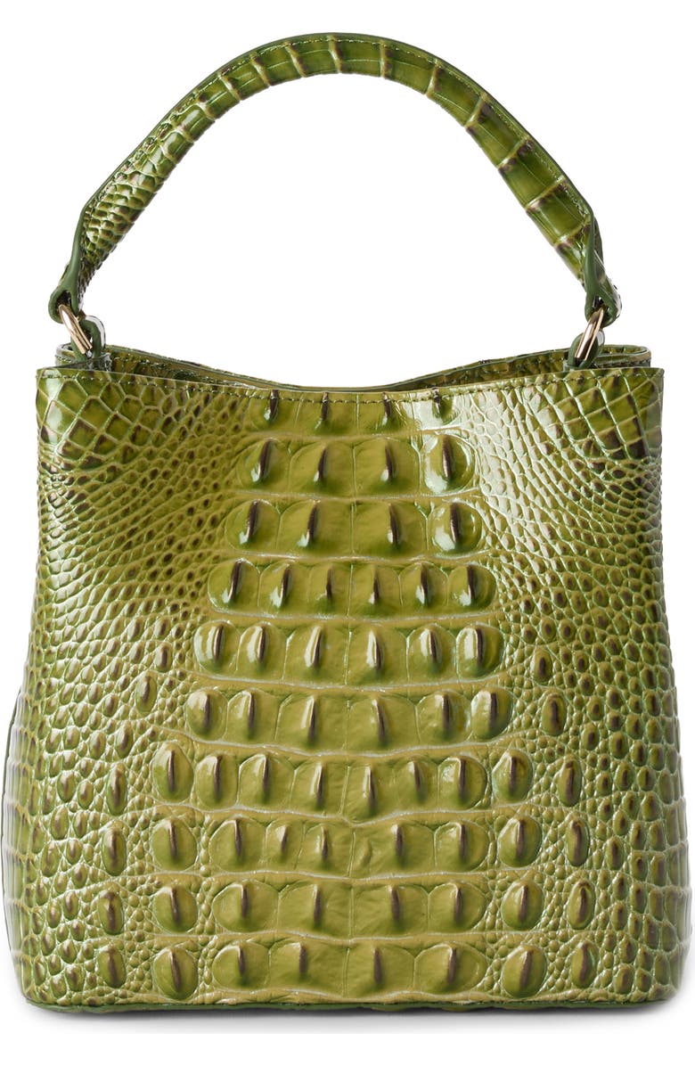 Brahmin Mini Amelia Croc Embossed Leather Top Handle Bucket Bag, Alternate, color, Olive