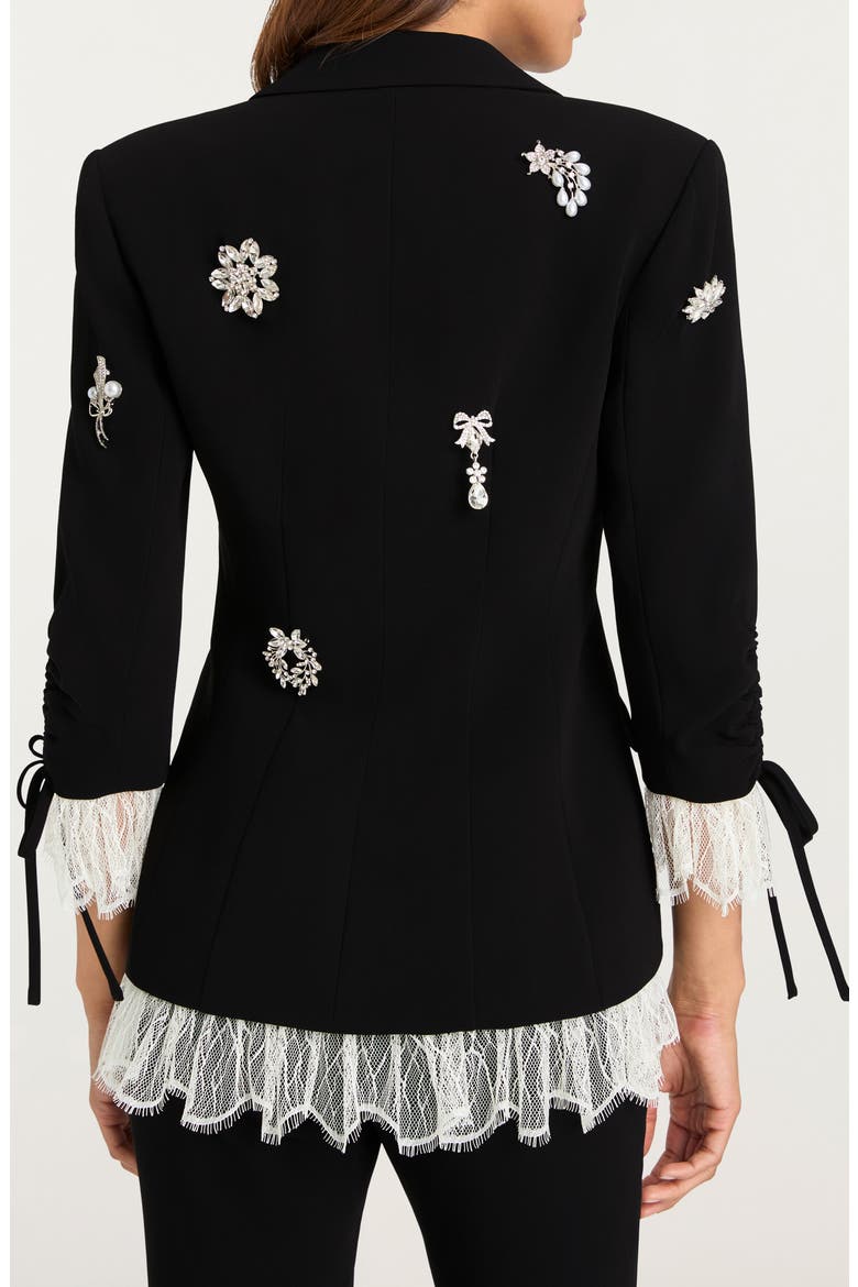 Roxie Crystal Brooch Blazer, Alternate, color, BLACK/ IVORY
