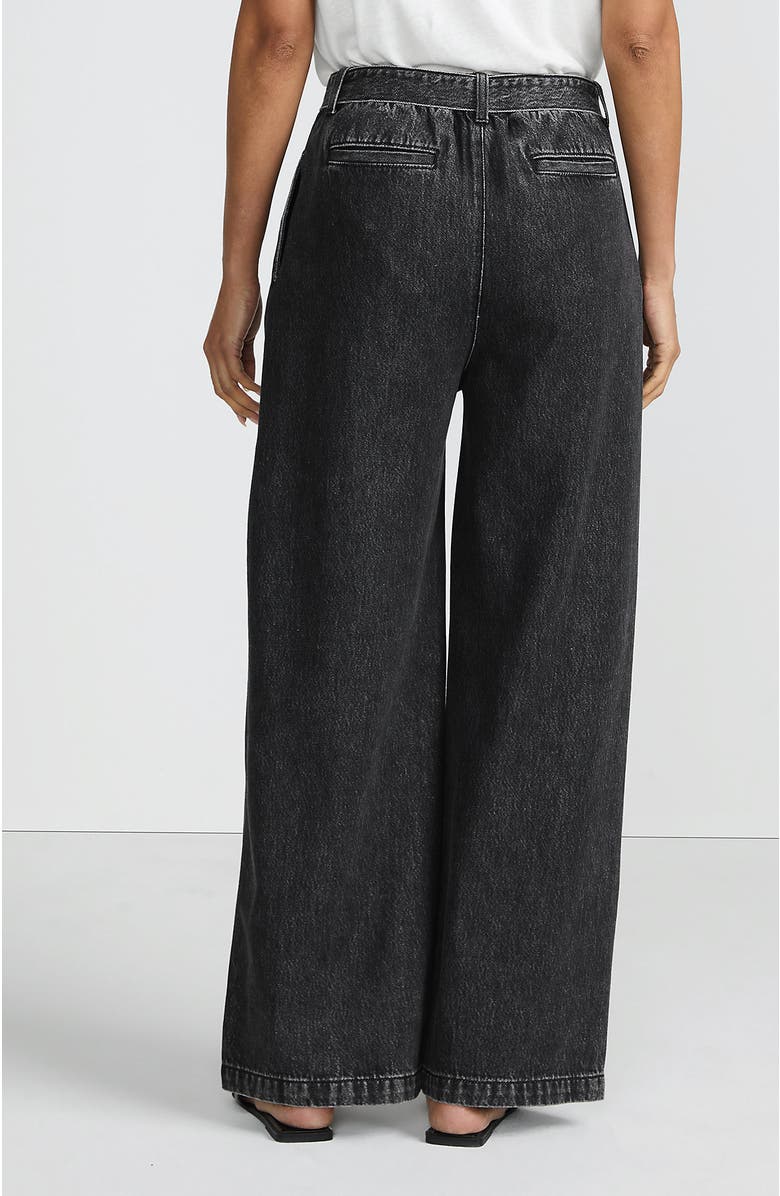 Lands' End High Ridge Twill Pull On Pleated Wide Leg Pants, Alternate, color, Black Stone Wash