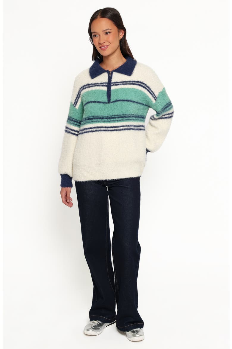 Vickie Quarter Zip Sweater, Alternate, color, CREAM GREEN STRIPE