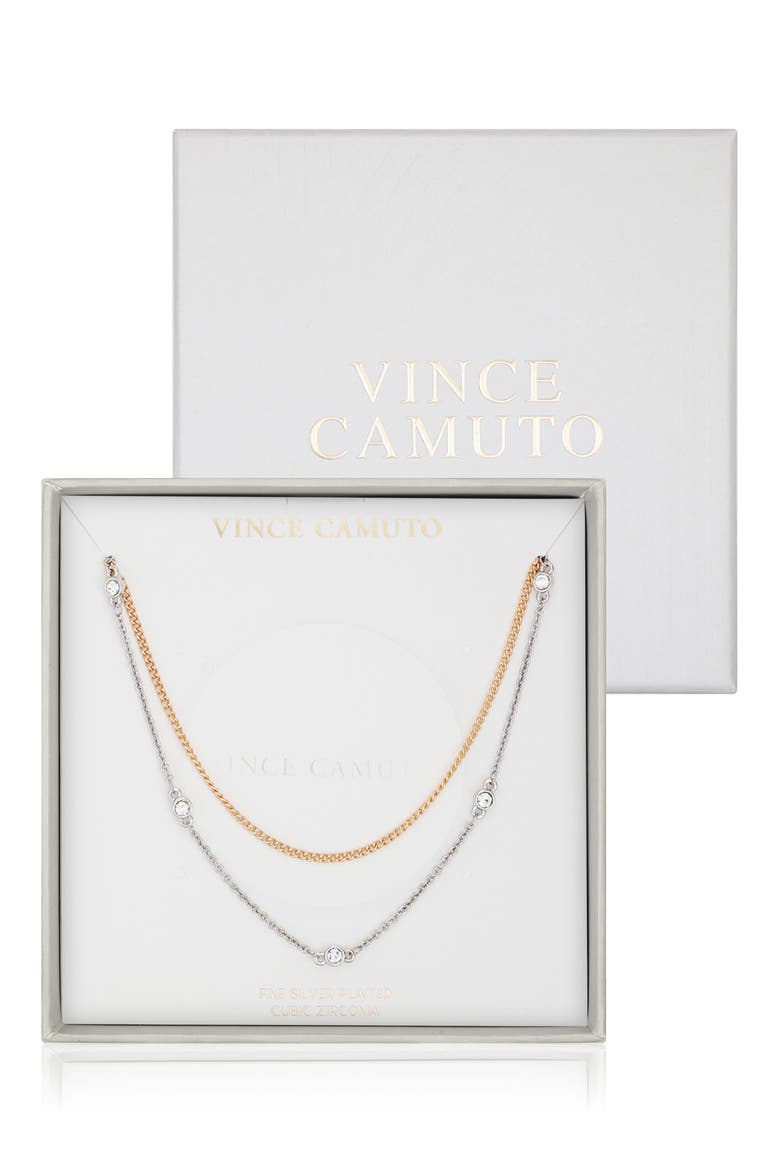 Mixed Metal Cubic Zirconia Station Necklace, Main, color, GOLD TONE