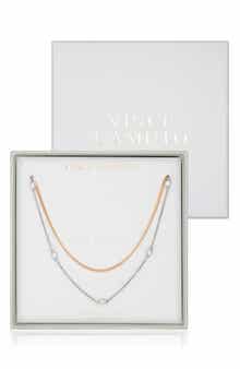 Mixed Metal Cubic Zirconia Station Necklace