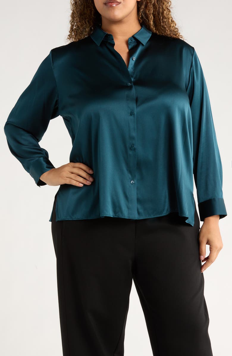 Eileen Fisher Classic Collar Stretch Silk Shirt, Main, color,