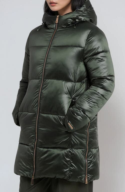 Noize Alicia Water Resistant Hooded Parka Puffer Jacket In Green