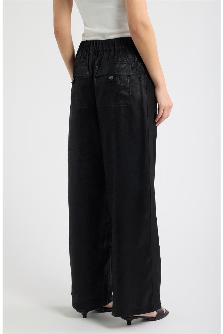 Tie Waist Metallic Tuxedo Track Pants, Alternate, color, BLACK