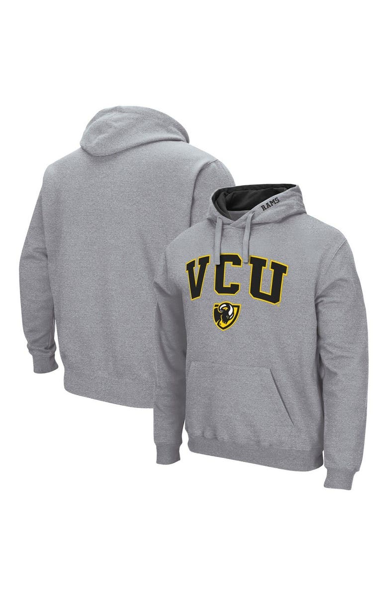 COLOSSEUM Men's Colosseum Heathered Gray VCU Rams Arch and Logo Pullover Hoodie, Main, color, Heather Gray