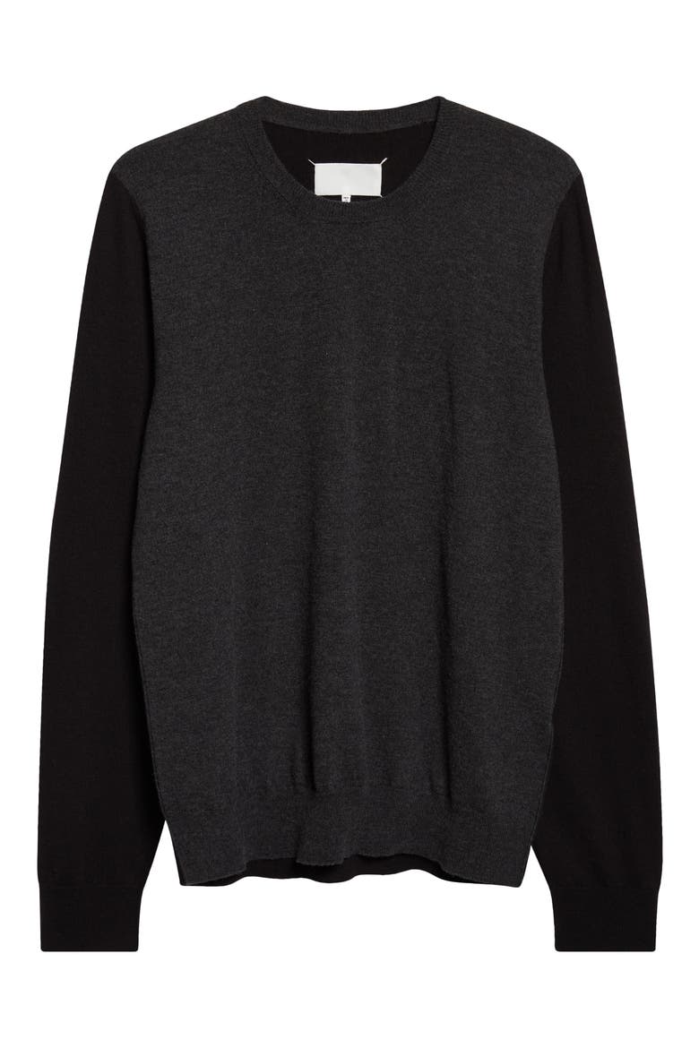 Colorblock Wool Crewneck Sweater, Alternate, color, GREY/ BLACK