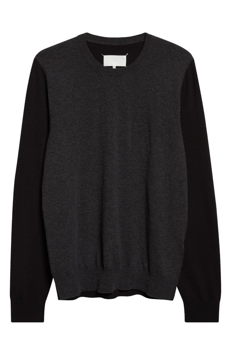 Maison Margiela Colorblock Wool Crewneck Sweater, Alternate, color, Grey/ Black