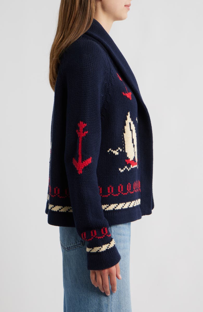 THE GREAT. The Sailboat Lodge Shawl Collar Cardigan, Alternate, color, Dark Navy