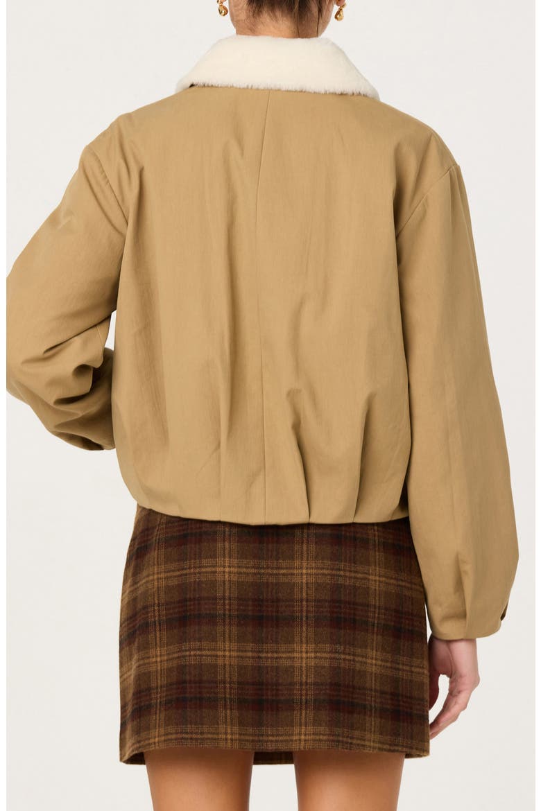 Raevin Faux Fur Collared Jacket, Alternate, color, KHAKI