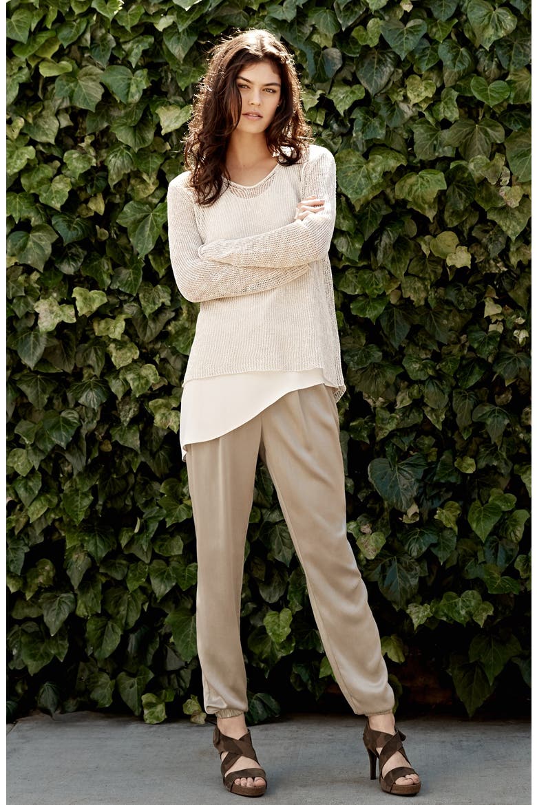 Silk Charmeuse Drawstring Ankle Pants, Alternate, color, STONE