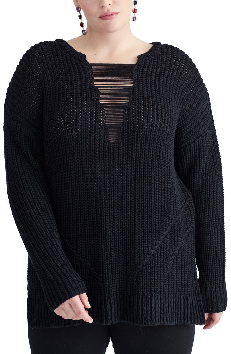 RACHEL Rachel Roy Rina Distressed Detail Shaker Sweater, Main, color,