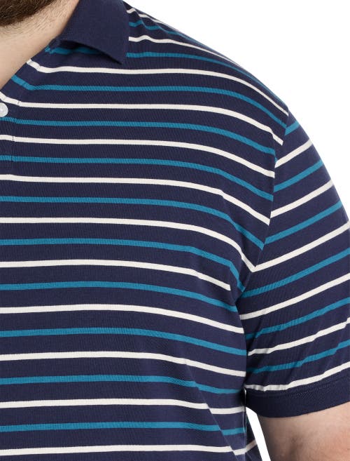 Harbor Bay By Dxl Big & Tall Multi-stripe Polo Shirt In Evening Blue