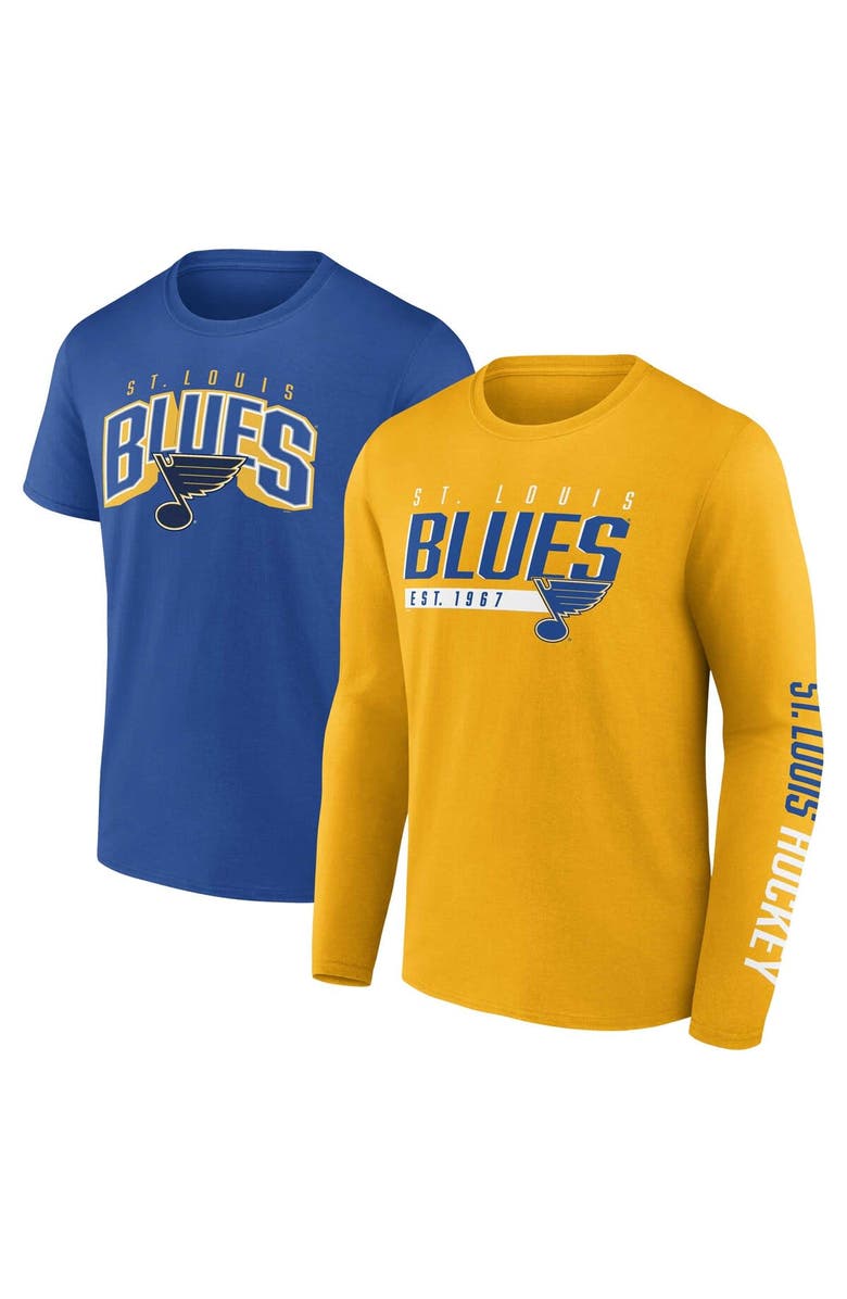 FANATICS Men's Fanatics Branded Gold/Blue St. Louis Blues Bottle Rocket T-Shirt Combo Pack, Alternate, color,