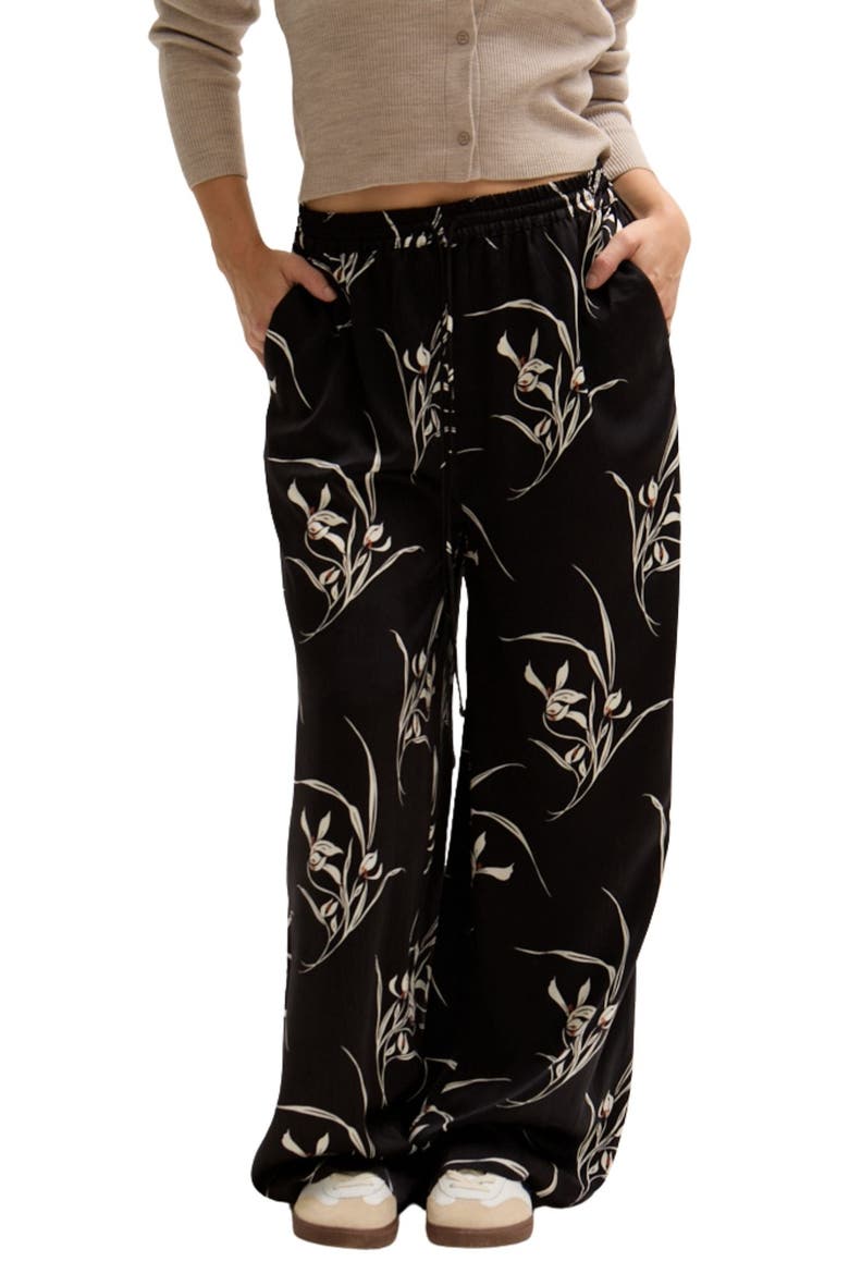 Lillibet Wide Leg Large Floral Print Trouser, Main, color, Black