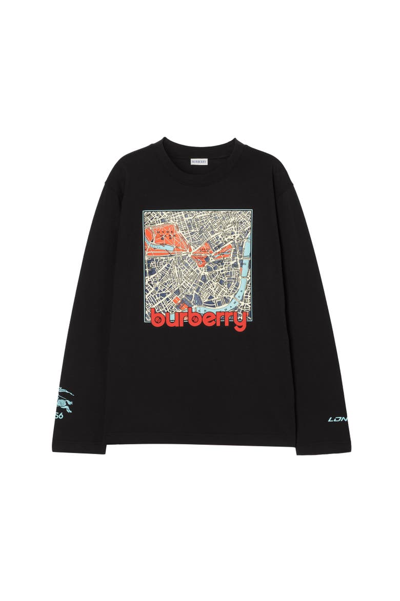 Long-sleeve London Map Cotton T-shirt, Alternate, color, Black