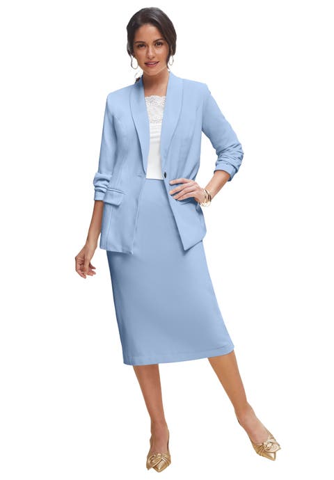 2-Piece Stretch Crepe Single-Breasted Skirt Suit (Plus Available)