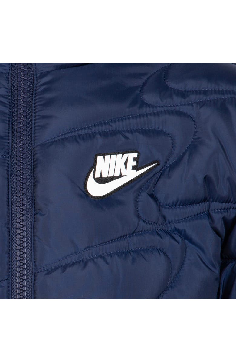 Nike Kids' Swoosh Quilted Hooded Puffer Jacket, Alternate, color, Midnight Navy