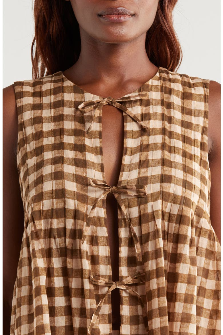 Pleat Cotton Sleeveless Pajamas, Alternate, color, GINGHAM 50'S VOILE BROWN/CREAM