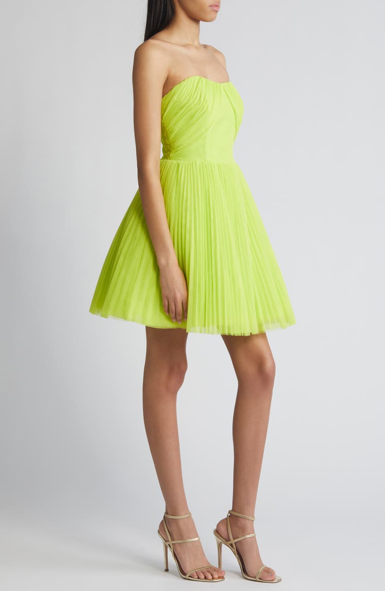 Hutch Pleated Strapless Tulle Minidress, Alternate, color, Bright Green