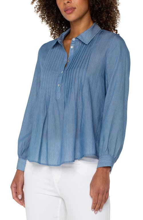 Liverpool Los Angeles Petite Long-sleeve Popover Woven Blouse In Bridgeton Light