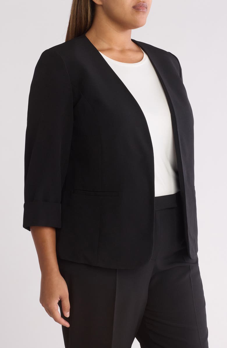 KASPER Cardigan-Style Stretch Crepe Blazer, Alternate, color, Black