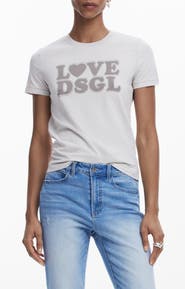 Desigual Rhinestone Embellished Cotton Graphic T-Shirt