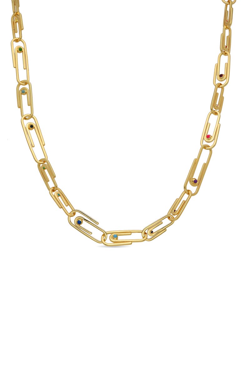 Louisa Paperclip Enamel Necklace, Main, color, GOLD