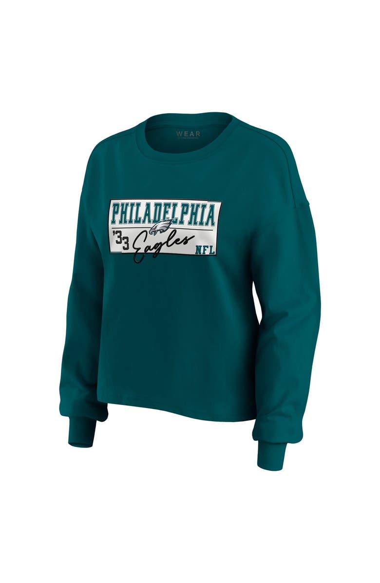 WEAR by Erin Andrews Women's WEAR by Erin Andrews Midnight Green Philadelphia Eagles Heavy Rugby Jersey Long Sleeve T-Shirt & Shorts Lounge Set, Alternate, color, Green