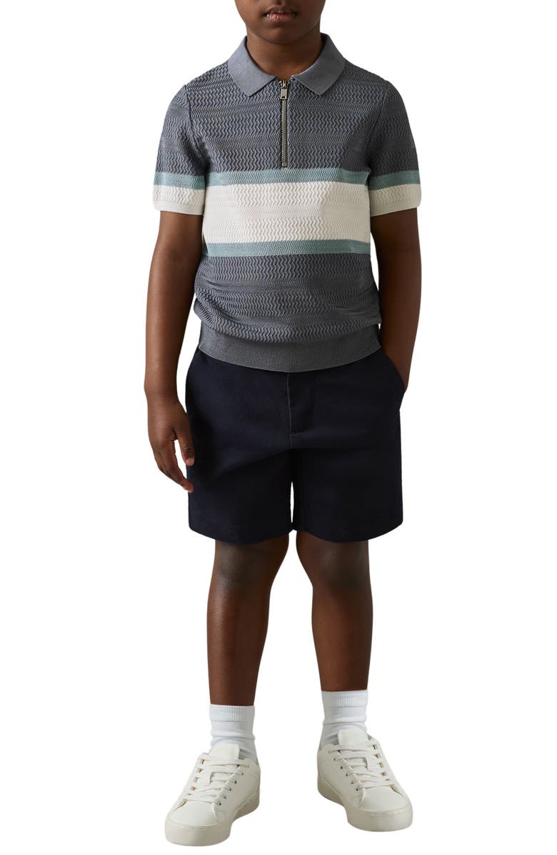 Reiss Kids' Grove Sr. Stripe Textured Half Zip Polo, Alternate, color, Airforce Blue